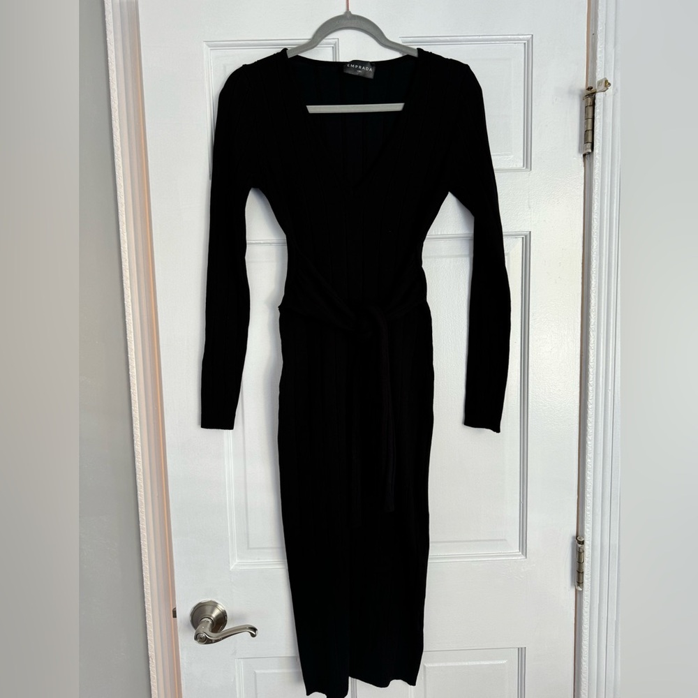 Black Ribbed Bodycon Knee-Length Dress